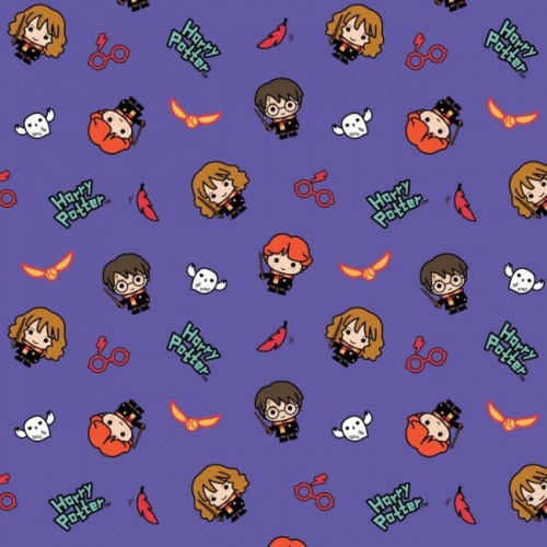 Harry Potter Kawaii Trio Fabric - Purple