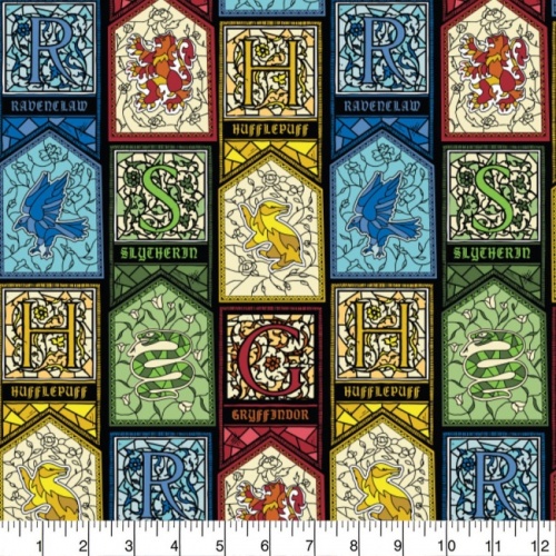 Harry Potter Stained Glass Houses Fabric