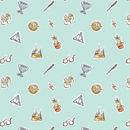 FB Harry Potter Watercolour Elements Fabric - Aqua