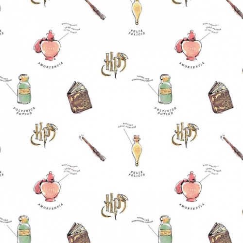 Harry Potter Watercolour Oddities Fabric - White