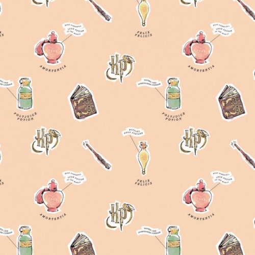 Harry Potter Watercolour Oddities Fabric - Peach