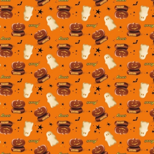 Hershey Halloween Pumpkins and Ghosts Orange Fabric