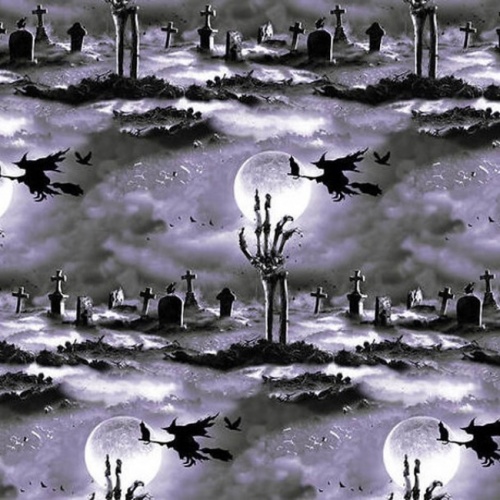 Hocus Pocus Cemetery Scene Glow In The Dark Fabric