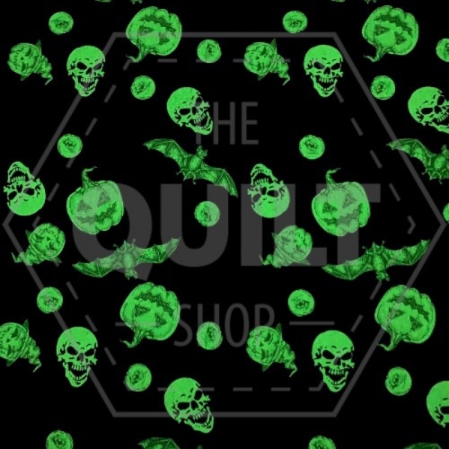 Hocus Pocus  Tossed Halloween Motifs Glow In The Dark Fabric