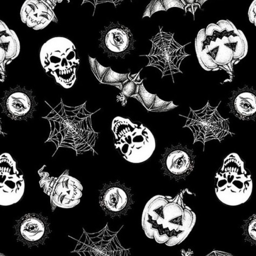 FB Hocus Pocus Tossed Halloween Motifs Glow In The Dark Fabric