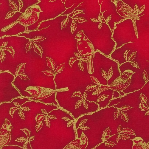 Holiday Flourish With Metallic - Birds Crimson