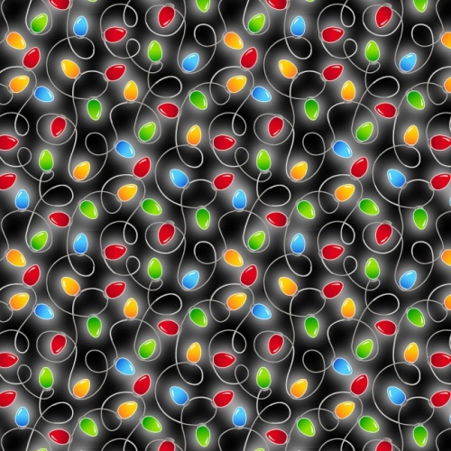 Black Holiday Lights Fabric