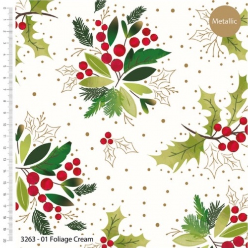 Traditional Holly - Foliage Cream - Christmas Fabric