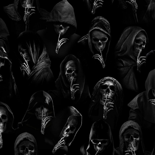 Wicked Black Hooded Silent Skeleton Halloween Fabric
