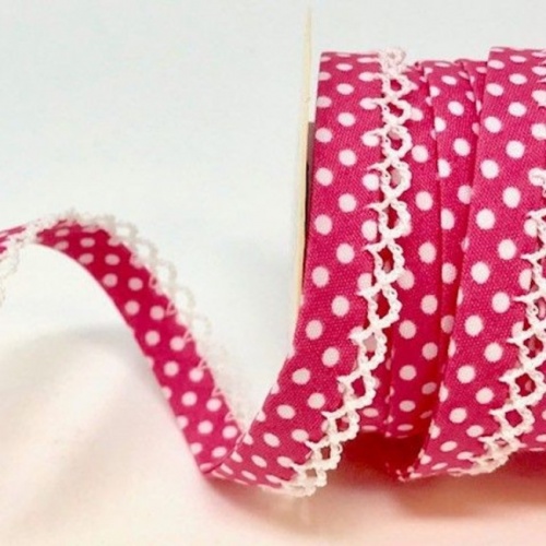 Fuchsia Lace Edge Spotty Bias Binding 12mm