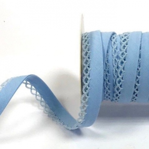 Pale Blue Lace Edge Plain Bias Binding 12mm