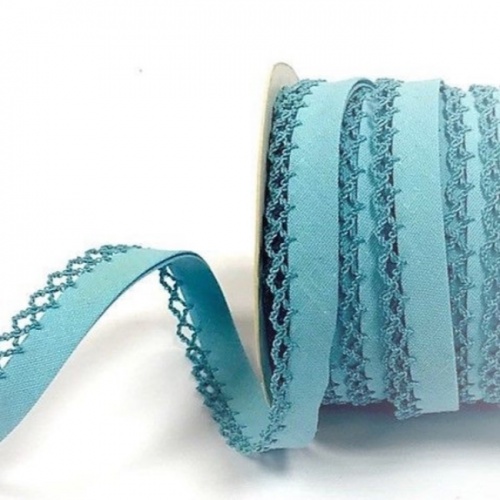 Light Turquoise Lace Edge Plain Bias Binding 12mm