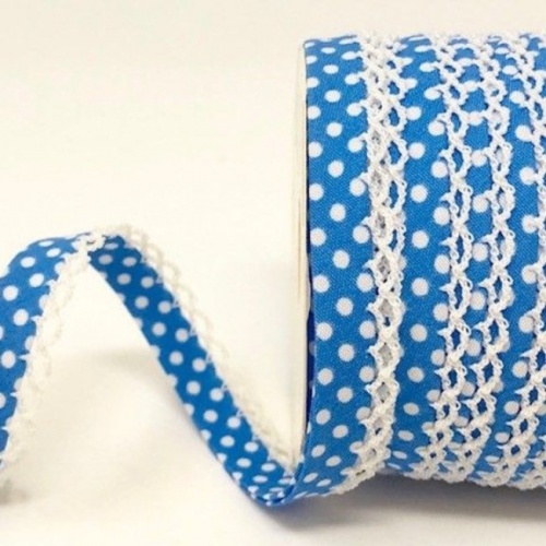 Mid Blue Lace Edge Spotty Bias Binding 12mm