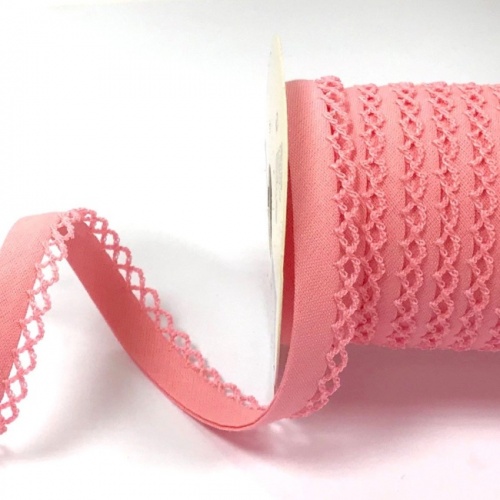 Mid Pink Lace Edge Plain Bias Binding 12mm