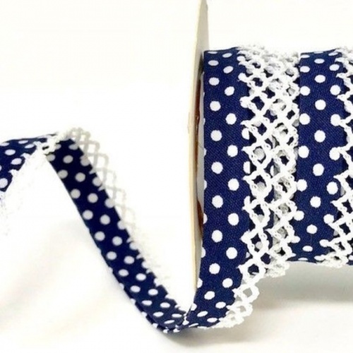 Navy Lace Edge Spotty Bias Binding 12mm