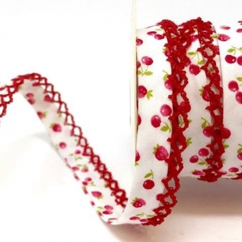 Red Strawberry and Cherry Lace Edge Bias Binding 12mm