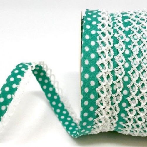 Sea Foam Lace Edge Spotty Bias Binding 12mm