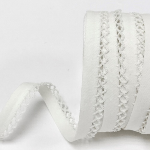 White Lace Edge Plain Bias Binding 12mm