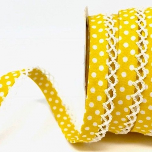 Yellow Lace Edge Spotty Bias Binding 12mm