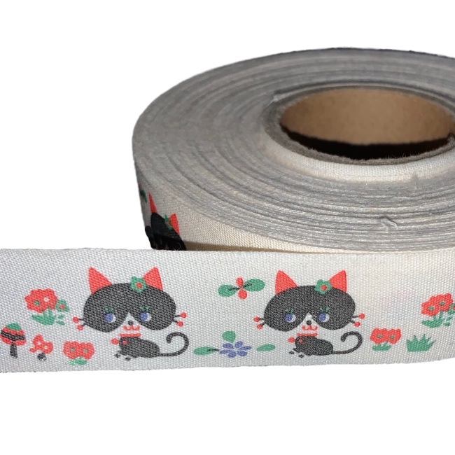 Black Cat & Flowers Ribbon 25mm - The Quilt Shop