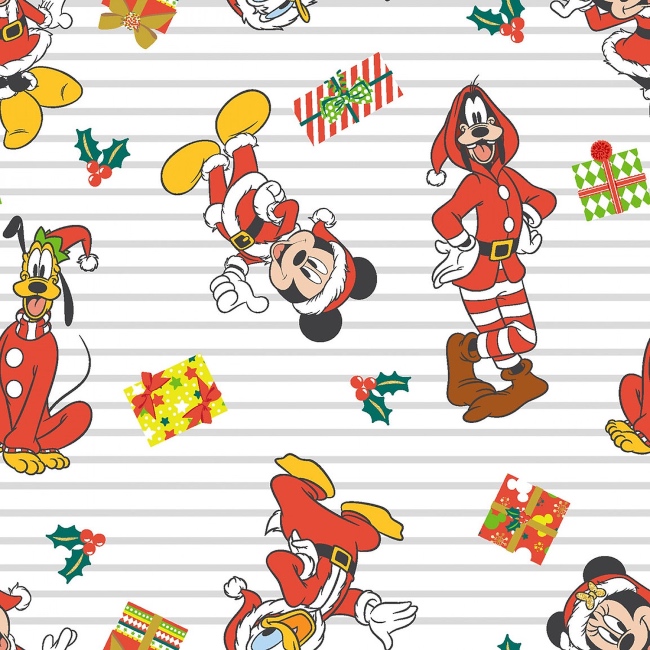 Disney Mickey Mouse and Friends Christmas Stripe Fabric