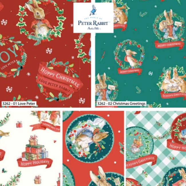 Peter Rabbit - Hoppy Holidays - Christmas Fat Quarters x 5
