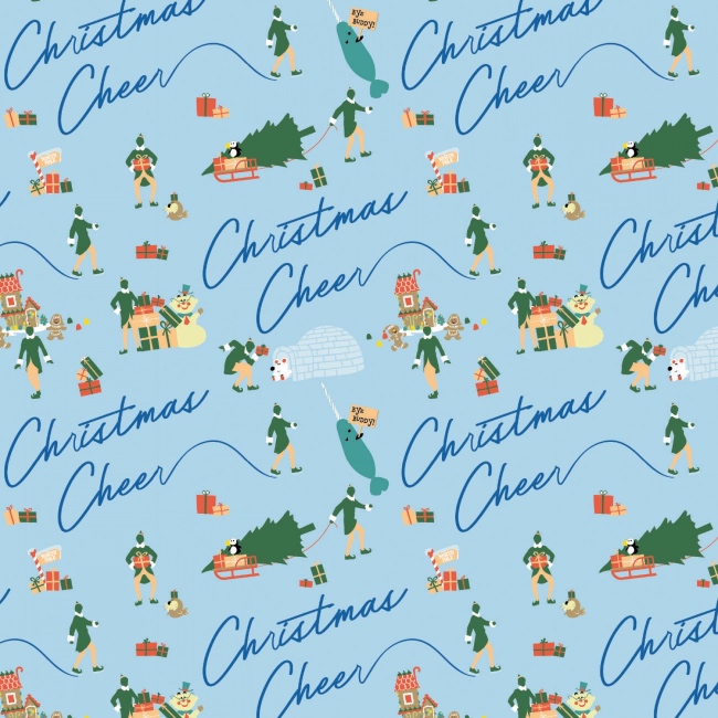 Blue Elf Christmas Fabric Christmas Cheer