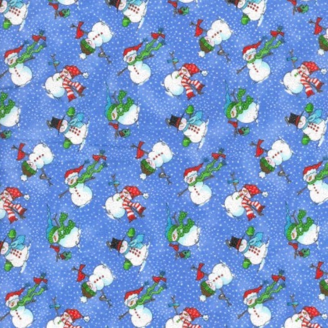 Blue Snowmen Christmas Fabric