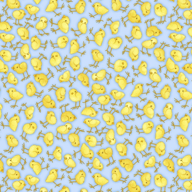 Blue Tossed Chicks Fabric