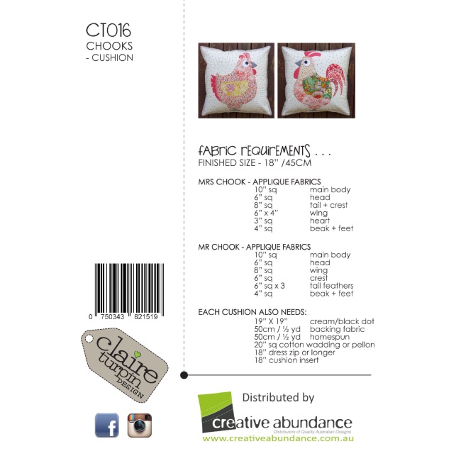Chooks Cushions Pattern - The Quilt Shop