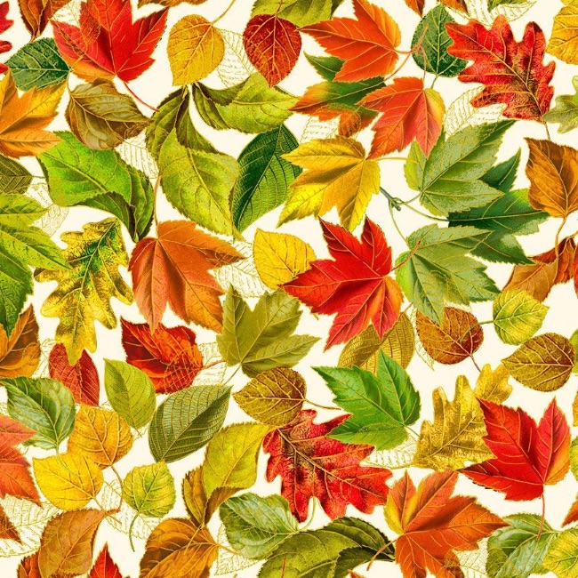 Fall Pattern Cream Cream Fall Leaves Fabric with Metallic - The Quilt Shop
