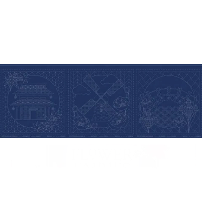 Ric Rac Purse Pattern Little Scenes Sashiko - Navy - Panel - Devonstone - The Quilt Shop