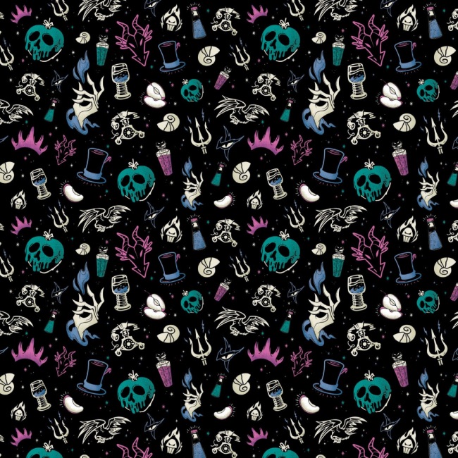 Disney Villains Fabric - Black Teal Iconography