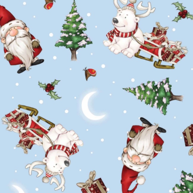 Driving Gnome - Santa's Sleigh - Christmas Fabric