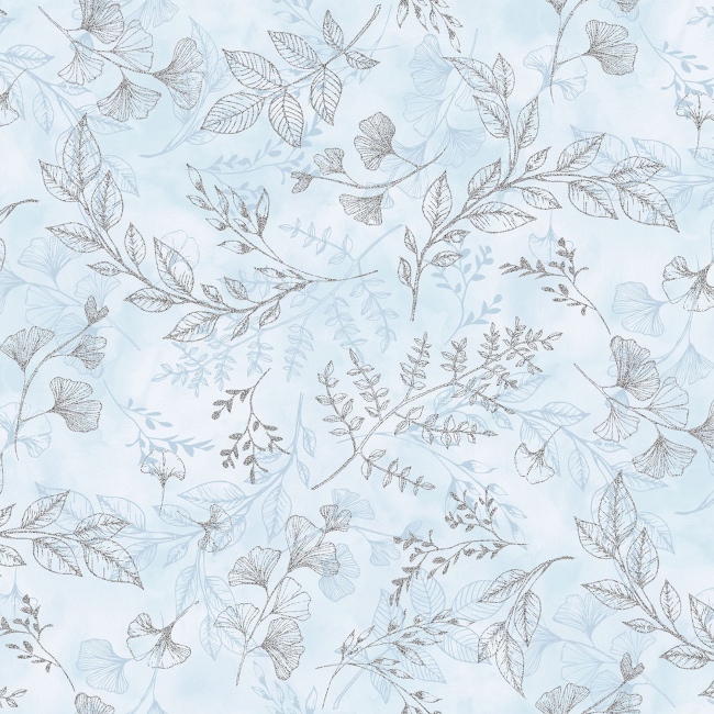 Hoffman Fly Home For Winter - Ice Blue / Silver Leaves