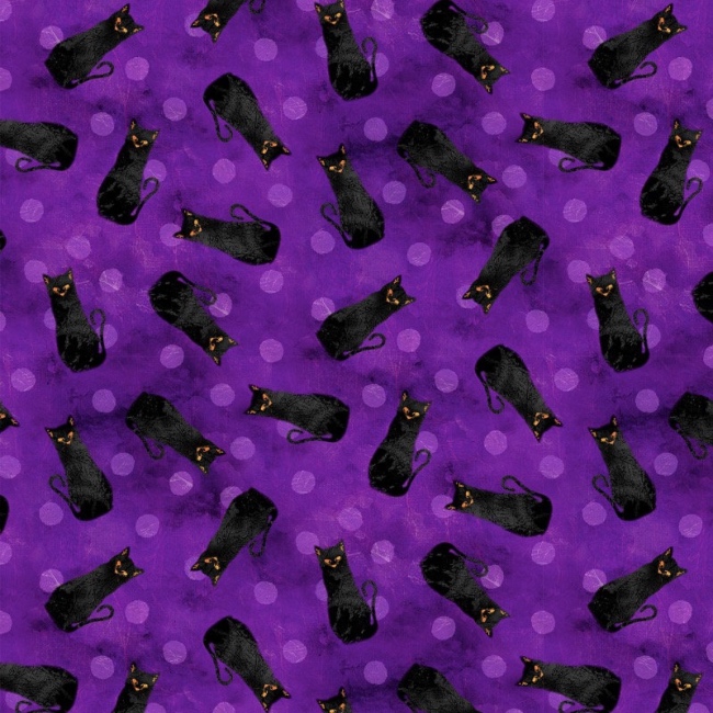 Frightful Night Purple Halloween Cats Fabric
