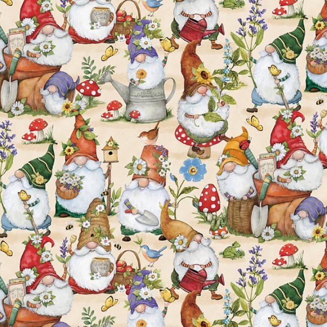 Packed Garden Gnomes Fabric