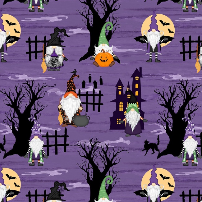 Gnome-Ster Mash Gnomes All Over Purple Halloween Fabric
