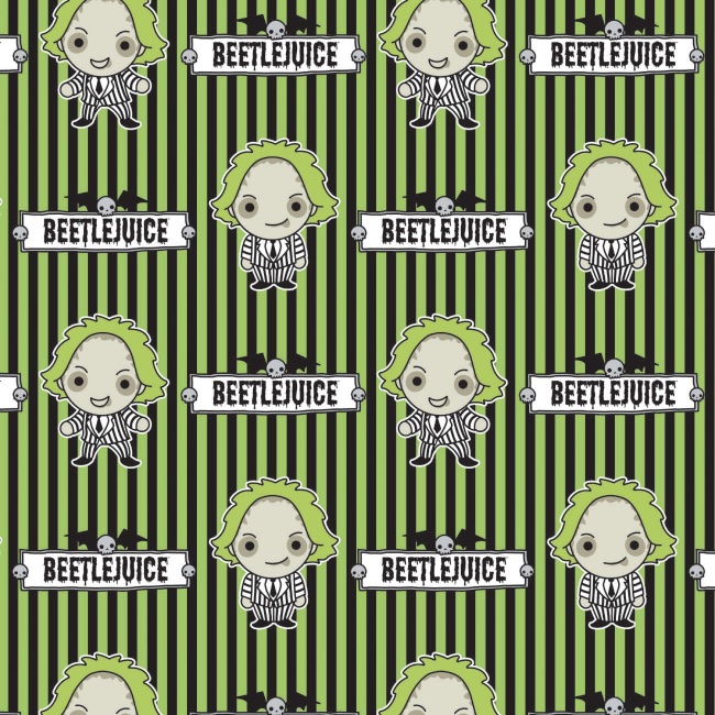 Green Chibi Beetlejuice Halloween Fabric