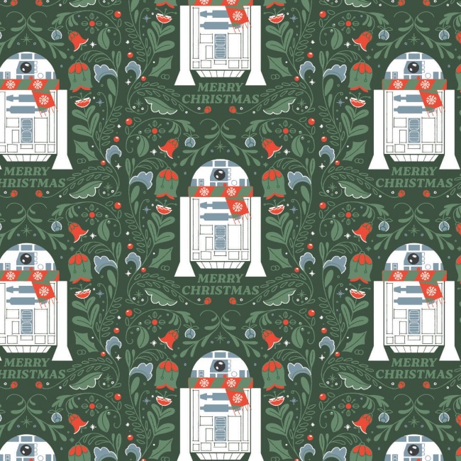 Star Wars Green Christmas R2-D2 Fabric