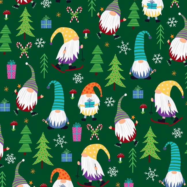 Green Gnomes Christmas Fabric