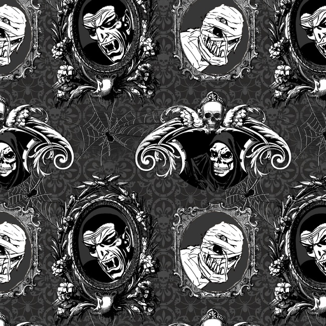 Scary Wicked Portraits Halloween Fabric