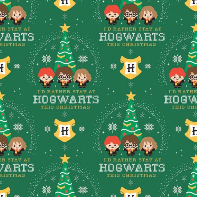 Harry Potter I'd Rather Stay At Hogwarts Christmas Fabric