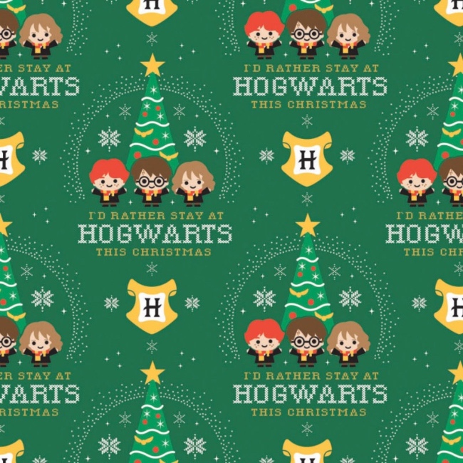 FB Harry Potter I'd Rather Stay At Hogwarts Christmas Fabric