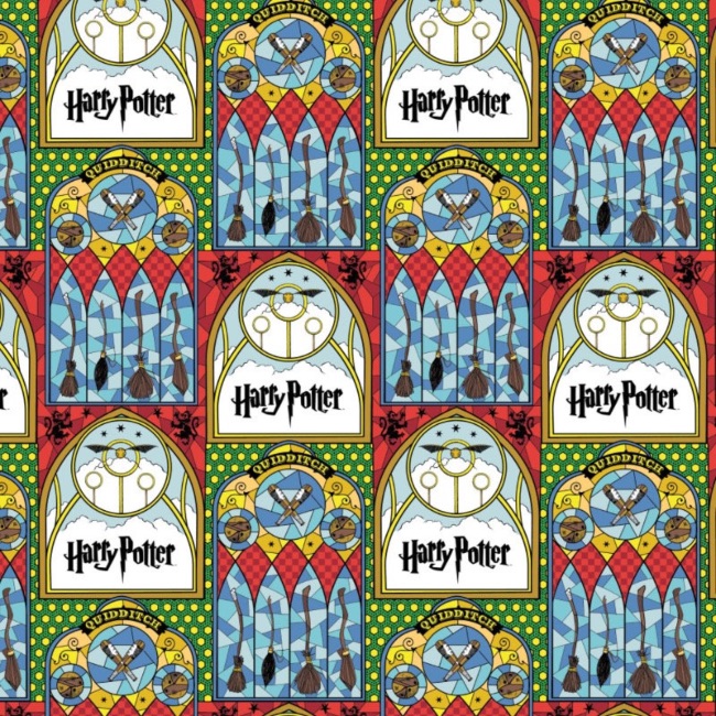 Harry Potter Stained Glass Broomsticks Quidditch Fabric