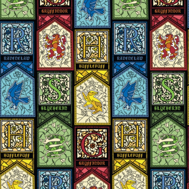 Harry Potter Stained Glass Houses Fabric