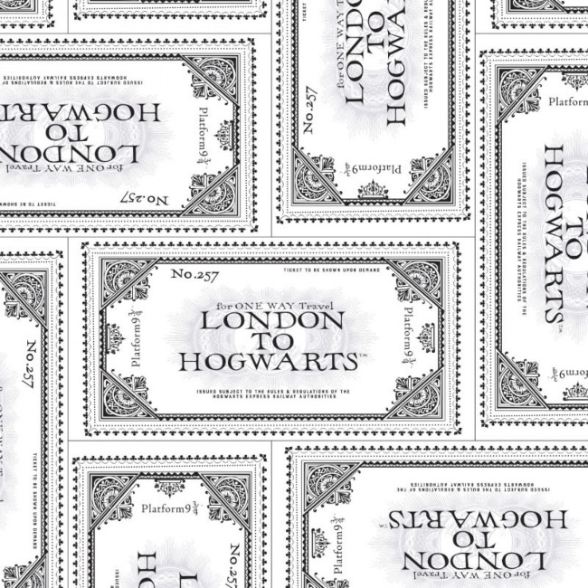 Harry Potter Ticket To Hogwarts Fabric - White