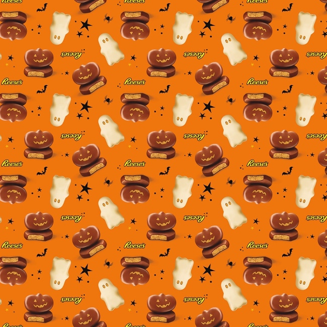 Hershey Halloween Pumpkins and Ghosts Orange Fabric