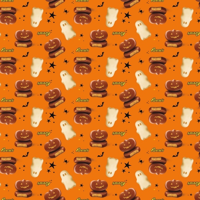 Hershey Halloween Pumpkins and Ghosts Orange Fabric