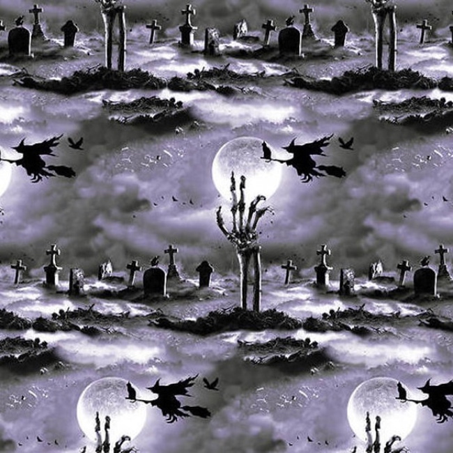 FB Hocus Pocus Cemetery Scene Glow In The Dark Fabric